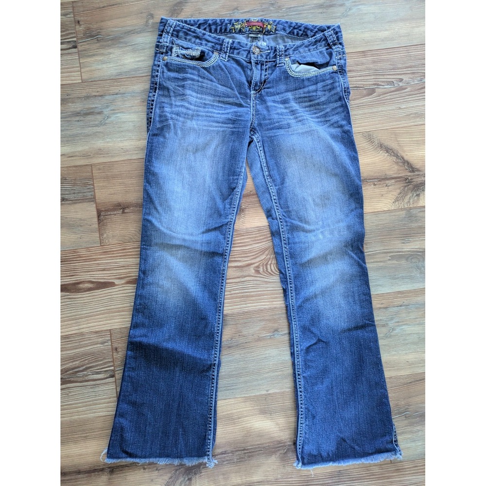 Maurices Medium Wash Wide Leg Embroidered Denim Jeans Size 9/10